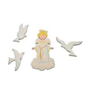 Dolly Toy Angel and Doves Mid Century Decor, Wall Hangings Vintage Nursery or Ch